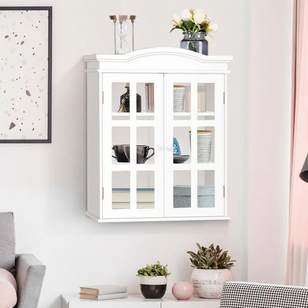 Wall-Mount Bathroom Storage Cabinet Medicine Organizer Double Doors - White