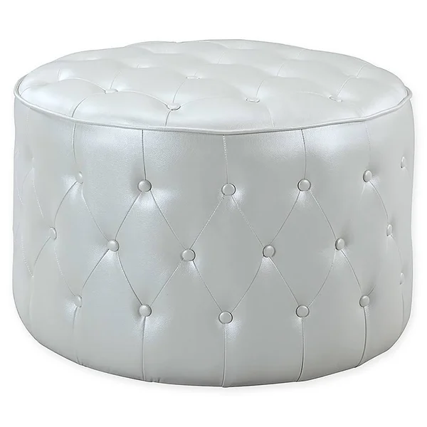 Chic Home Cliff Faux Leather Pouf Ottoman in Beige