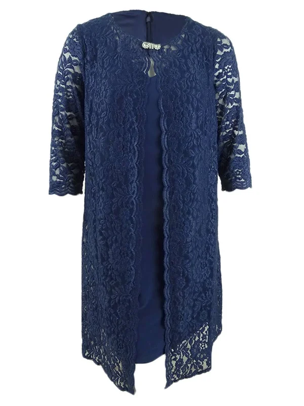 Alex Evenings Women's Plus Size Lace Mock Jacket Cocktail Dress (16W - Navy)