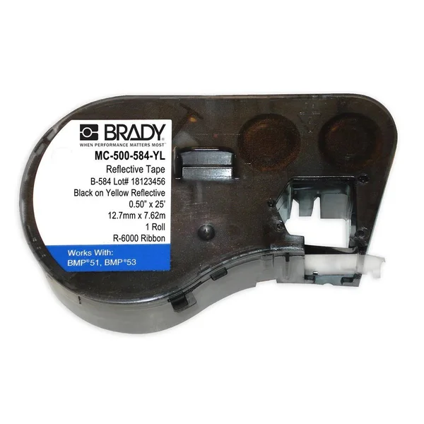 Brady MC-500-584-YL Label Tape Cartridge - Black on Yellow Reflective