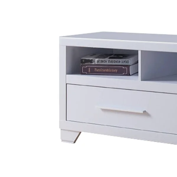 Benzara Wooden TV Stand with 2 Drawers & 3 Open Shelves - White, 60 x 15.25 x 21.75