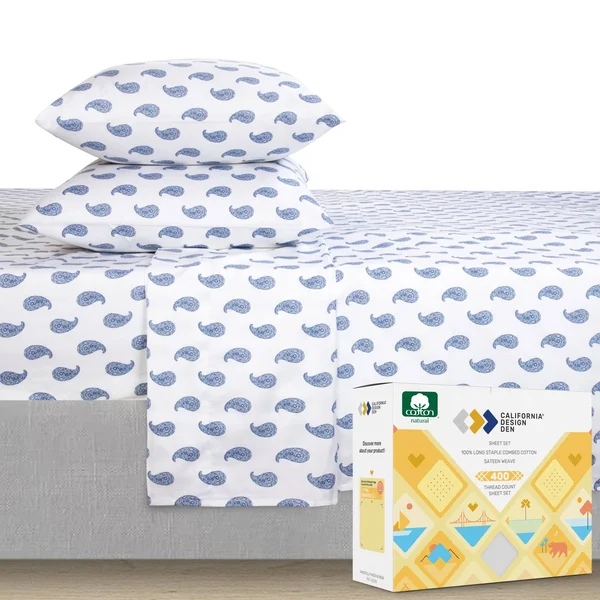 Everyday Soft Sateen Pattern Set Twin, Paisley Blues, 100% Cotton