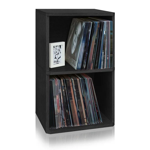 Way Basics Eco Friendly 2 Shelf Vinyl Record Cube Bookcase Black