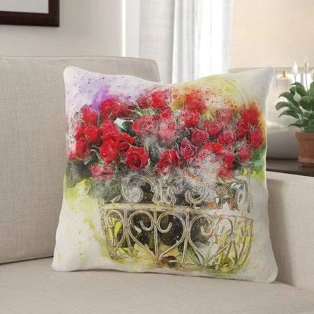 Winston Porter Debary Flowers Throw Pillow - Size: Large, Red