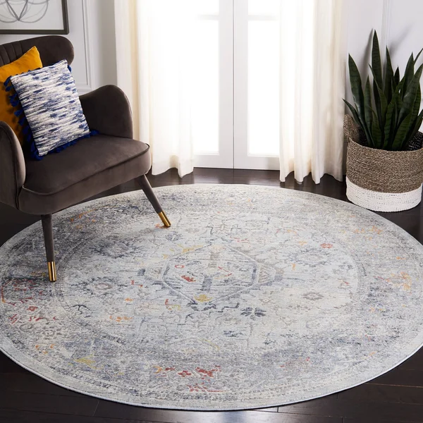 Safavieh History Rug Collection HIS584F - Light Grey, Navy - 5&-1x22 x 7&-6x22