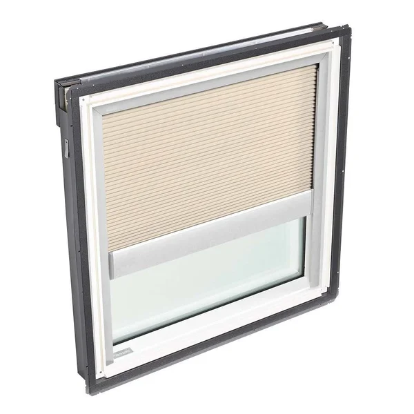 VELUX FS Deck Mount Fixed Skylight - 21 x 37-7/8 Frame Tempered Glass Manual Double Pleated Blind Beige