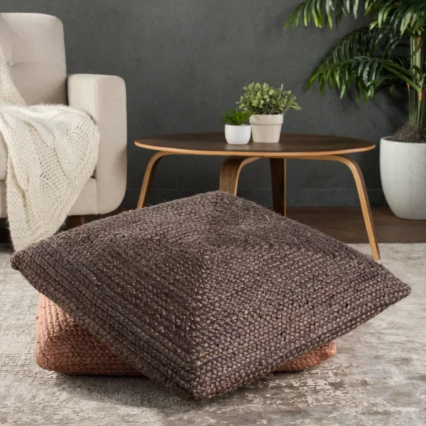 The Curated Nomad Faxon Textured Jute Floor Cushion - 28x22x28x22 - Light Gray