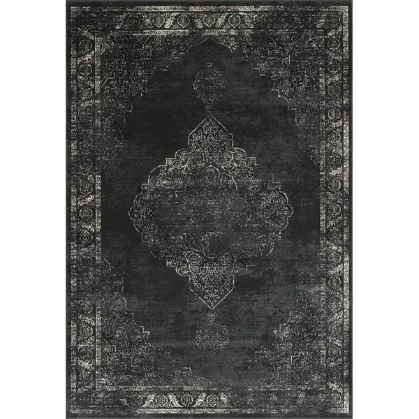 Allstar Rugs Distressed Charcoal Grey and Beige Rectangular Accent Area Rug with Ivory Persian Design - 4& 11x22 x 7& 0x22