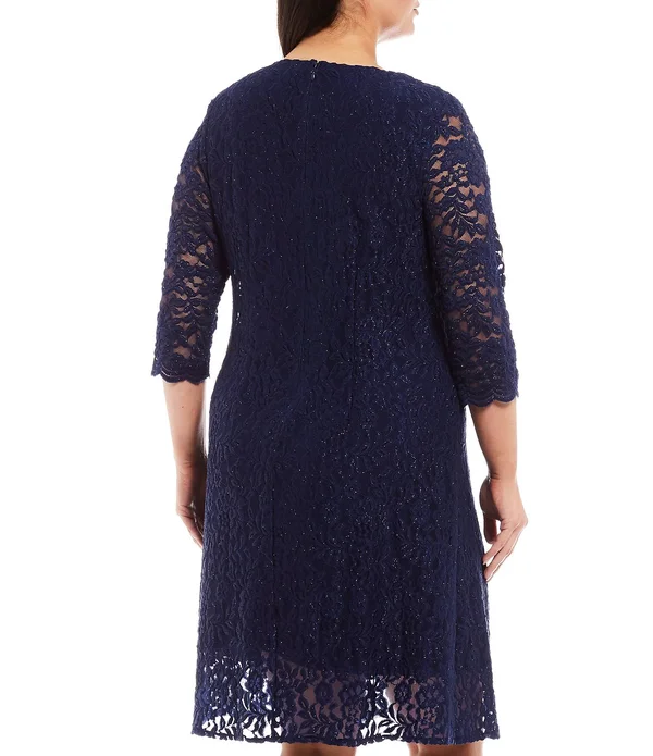 Alex Evenings Women's Plus Size Lace Mock Jacket Cocktail Dress (16W - Navy)