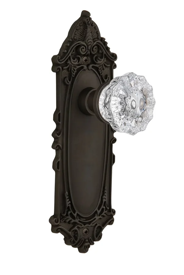 Nostalgic Warehouse 704117 Victorian Plate Double Dummy Crystal Glass Door Knob - Oil-Rubbed Bronze