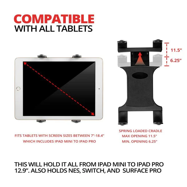 Tackform Fitness - Fit Clamp Tablet Mount, Spin Bike Tablet Holder 8.25 in.