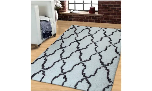 Superior Trellis Hand Woven Shag Area Rug (5'X8') White