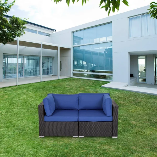 Kinbor 2-Piece Outdoor Furniture Patio Love Seat All-Weather Sectional Wicker Corner Sofa - Red - 59in x 29.5in x 24.8in
