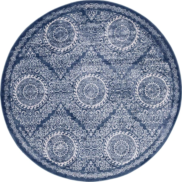 Unique Loom 3144610 6 x 6 ft. Alder Leila Round Rug Navy Blue