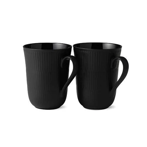 Royal Copenhagen Black Fluted Mug 11 oz S/2