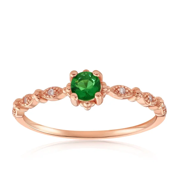 18K Ladies Vintage Stackable Topaz/Emerald Ring with CZ Accents, 12, Green, 18K Rose Gold Vermeil