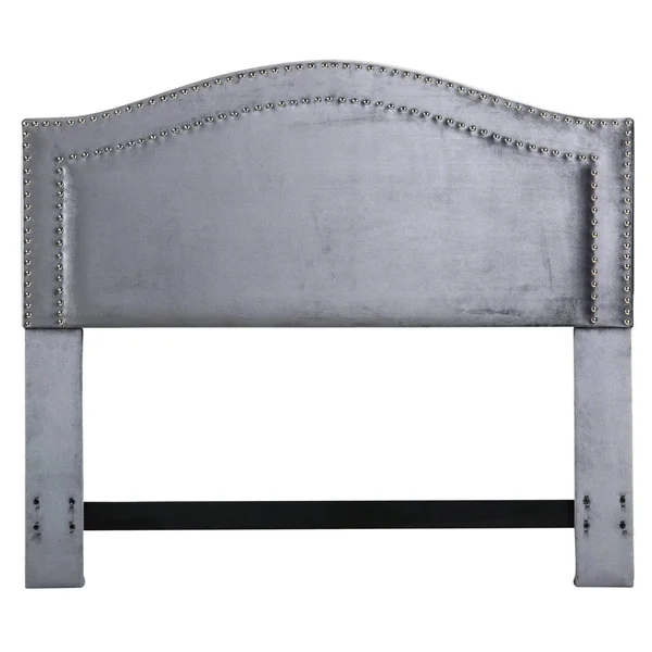 Chic Home Tal Grey Velvet Upholstered Nailhead King Headboard