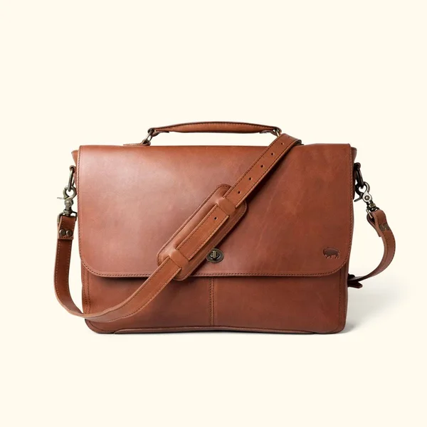 Denver Leather Laptop Messenger Bag - Autumn Brown
