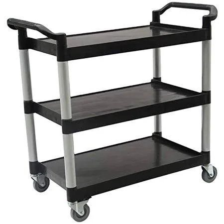 42 inch x 20 inch x 38 inch Black Plastic 3 Shelf Restaurant Utility/Bussing Cart - Size: One Size