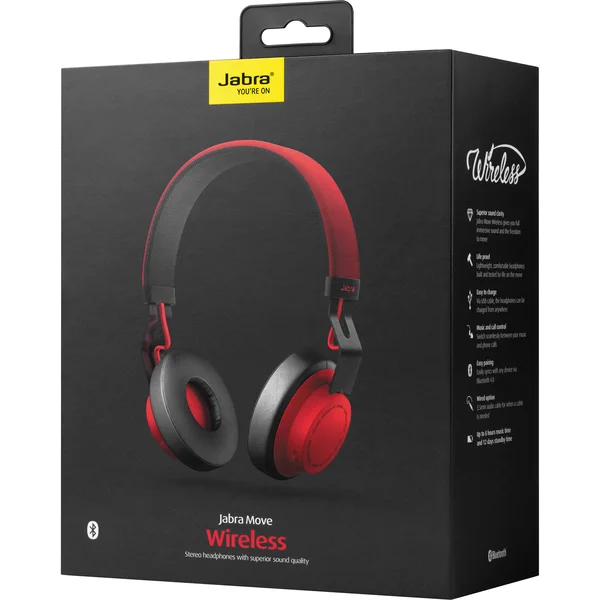 Jabra Move Wireless Bluetooth On-Ear Headphones - Red