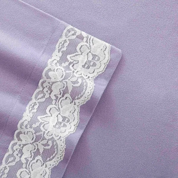 Micro Flannel Amethyst (Purple) California King Lace Edged Sheet Set