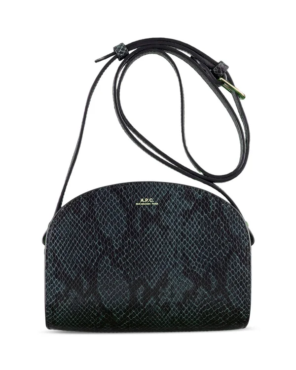 A.P.C. Sac Demi-Lune Leather Crossbody - Blue Snake/Gold