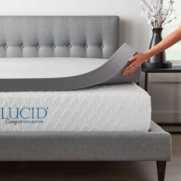 Lucid Comfort Collection Bamboo Charcoal and Aloe Memory Foam Topper - Gray Twin XL 4 inch 21015585