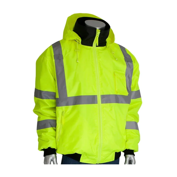 PIP 333-1762-LY ANSI Class 3 Bomber Jacket with Zip-Out Fleece Liner - Hi Vis Yellow-Large
