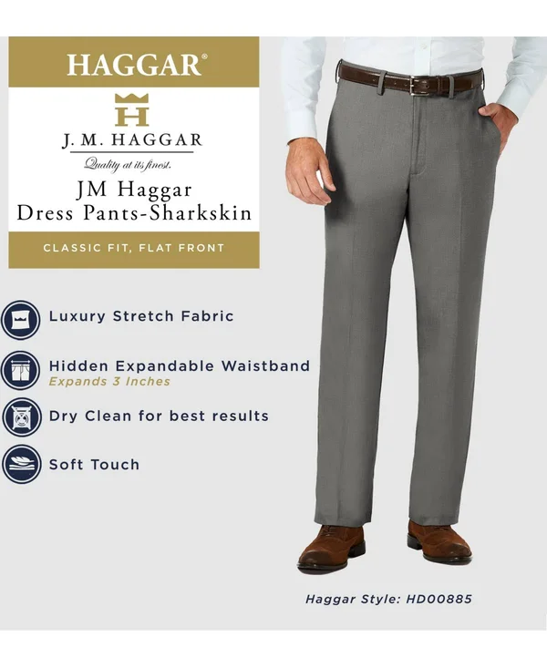 J.M Haggar Sharkskin Classic Fit Flat Front Dress Pant - 38 30, Black