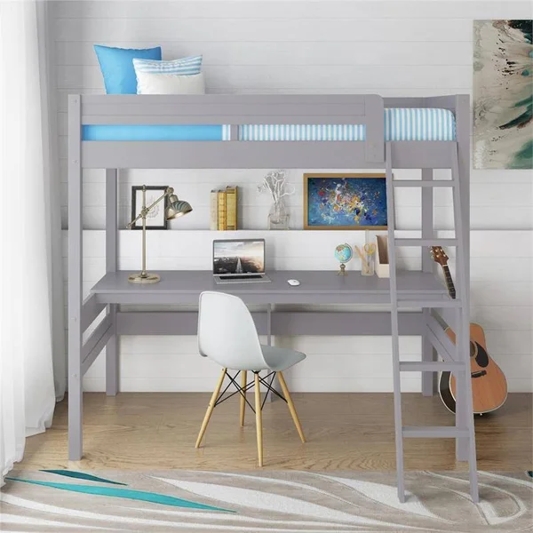 Dorel Living Harlan Wood Loft Bed with Ladder and Guardrail in Twin in Gray - DZ65177