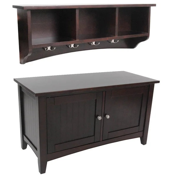 Alaterre Shaker Cottage Storage Bench/Coat Hook with Storage - Espresso