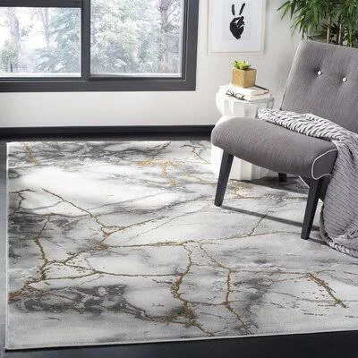 Coupland Abstract Gray/Gold Area Rug Orren Ellis Rug Size: Round 8&
