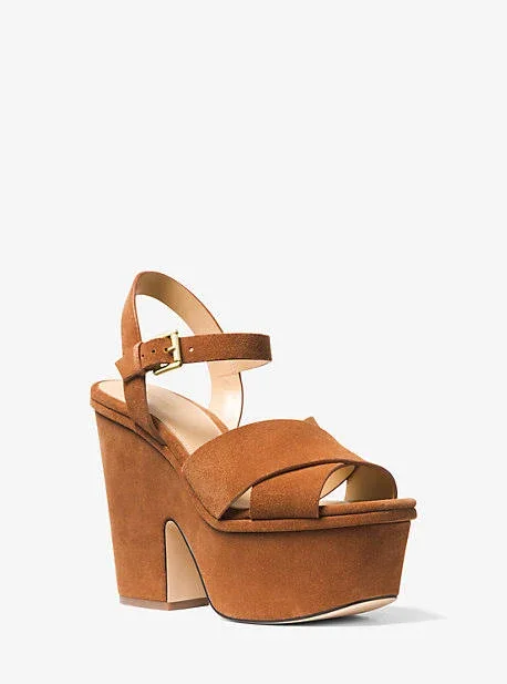 Michael Kors Divia Suede Platform Sandal Brown 10