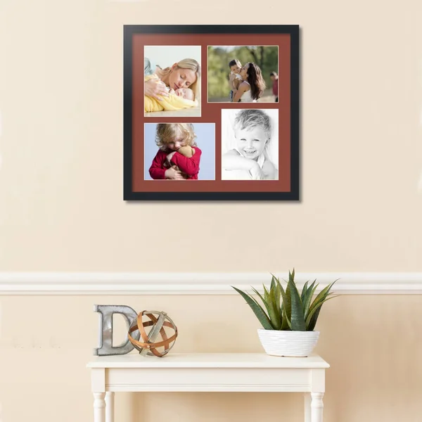 Collage Picture Frame, Satin Black Frame with 4 openings for 8x10 Photos with Brown Cognac Mat. D3926DK5215, ArtToFrames