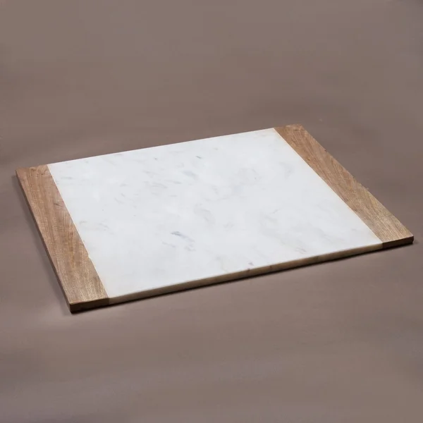Creative Home Natural White Marble with Mango Wood 16x22 x 20x22 Pastry Board, Serving Plate