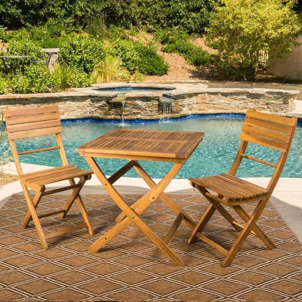 Noble House Positano 3 Piece Outdoor Acacia Wood Bistro Set in Natural