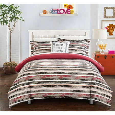 Chic Home Carlton Black, Burgundy & White Queen 10 Piece Comforter Bed in A Bag Set