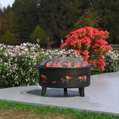 Ingleside Outdoor Wild Bear Steel Wood Burning Fire Pit Millwood Pines