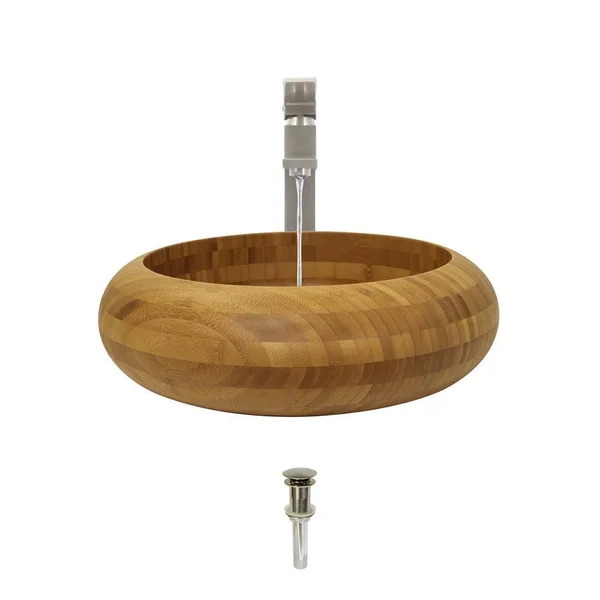 893 Bamboo Vessel Bathroom Sink with Faucet and Pop-Up Drain in Brushed Nickel 721