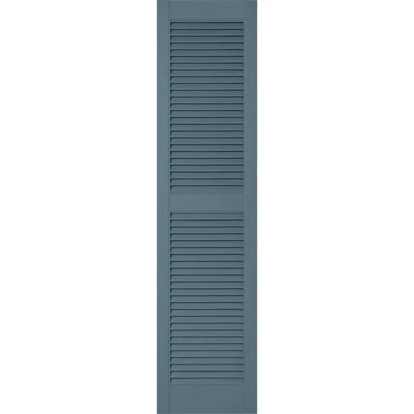12 inchw x 84 inchh Lifetime Vinyl - Custom Straight Top Center Mullion, Open Louver Shutters, Wedgewood Blue