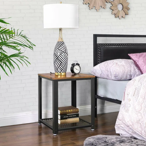 VASAGLE Industrial End Table 2-Tier Side Table with Storage Shelf Sturdy Easy...