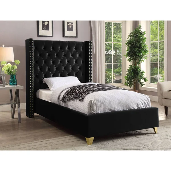 Meridian Furniture Barolo Black Velvet Twin Bed