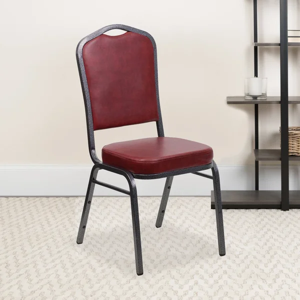 Flash Furniture Hercules Series Crown Back Stacking Banquet Chair - Burgundy Vinyl, Silver Vein