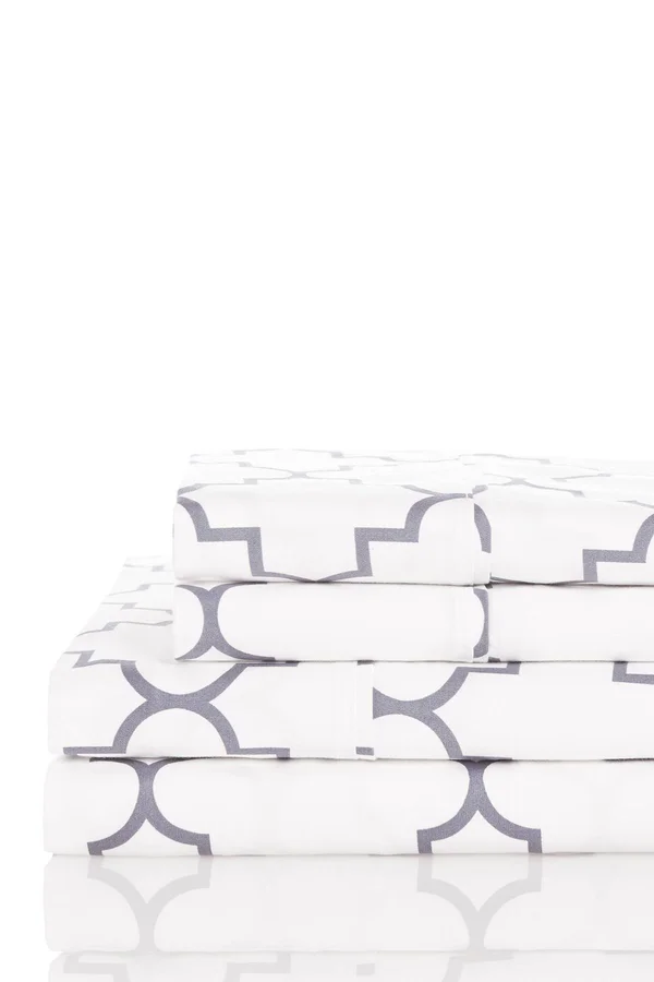 Melange Home 400 Thread Count Cotton Lattice Sheet Set - Grey