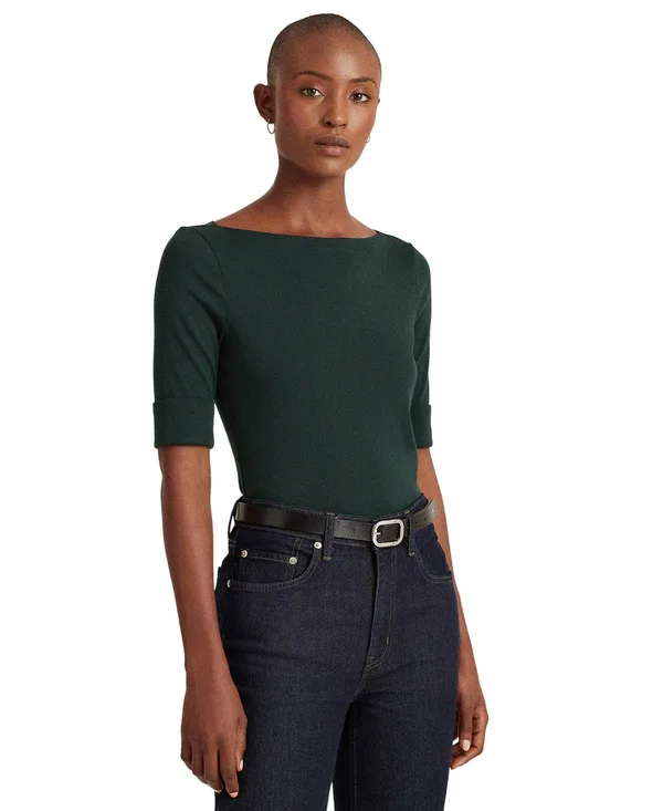 Lauren Ralph Lauren Stretch Boatneck Top - Deep Pine