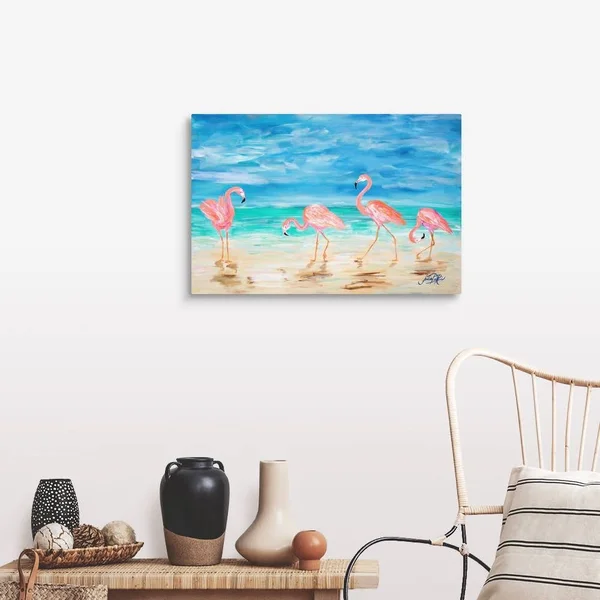 Flamingo Beach - Canvas Wall Art, 30x20, Great Big Canvas