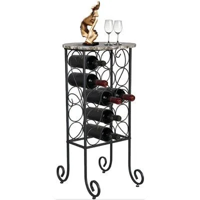 Marines 15 Wine Rack Table, Freestanding Metal with Marble Finish Top Wine Storage Organizer Bar & Display Rack Table, Holds