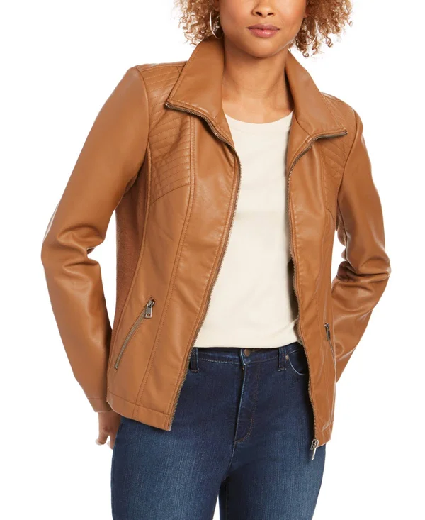 Style & Co Faux-Leather Moto Jacket - Created for Macy's - Co Caramel