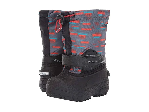 Columbia Unisex Children's Powderbug Forty Print Boot, Size: 12, Graphite/Flame