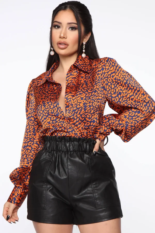 Womens Cat Tell Me Nothing Top in Orange Combo Size Large by Fashion Nova
